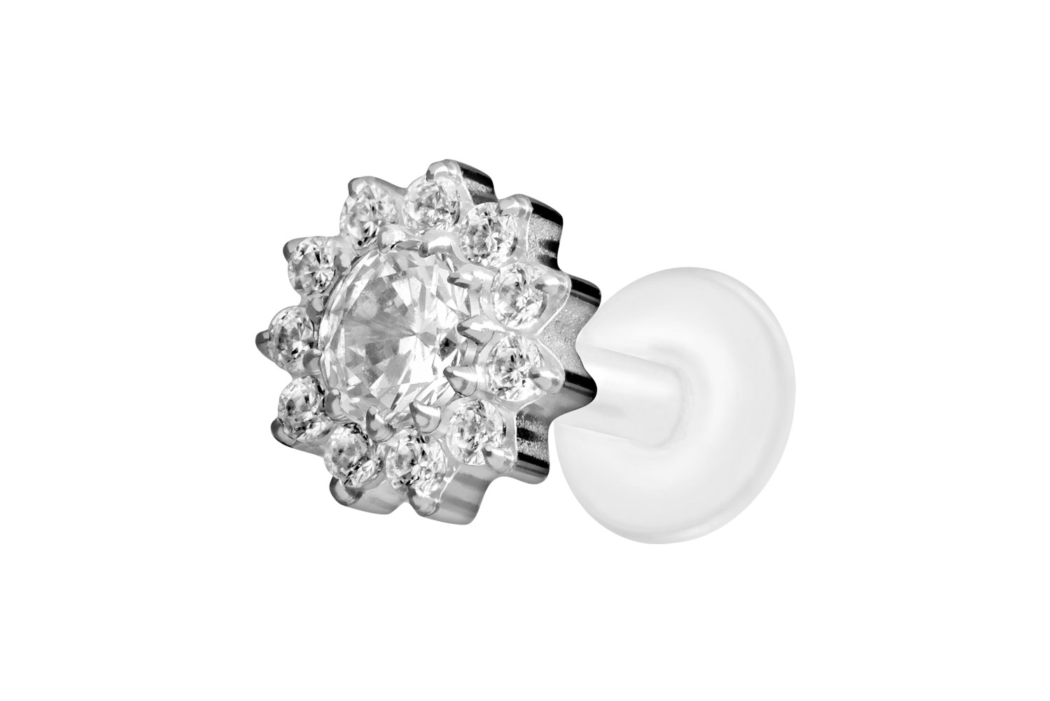 PTFE Labret Piercing mit Innengewinde + Titan-Aufsatz KRISTALLBLUME